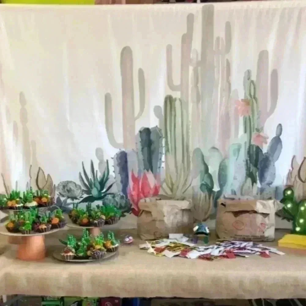 Botanical Colorful Cactus Garden Painted Plant Room/Dorm Wall Art Tapestry/Decor